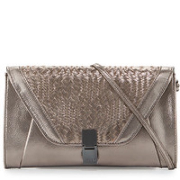 Elliott Lucca Bronze Metallic Woven Leather Convertible Clutch with Strap - Picture 1 of 12